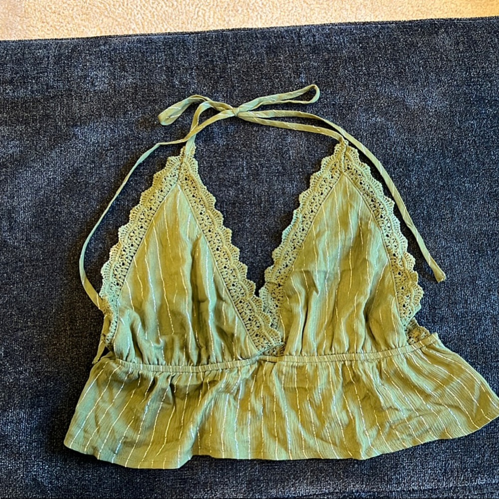 Forever 21 Green Cropped Tie Front Camisole